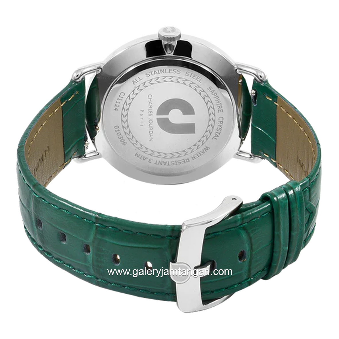 CHARLES JOURDAN C1124-1392 Green Silver Leather Strap