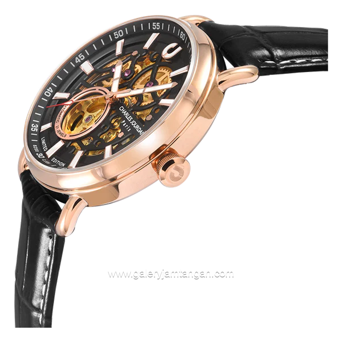 CHARLES JOURDAN CJ05-1532LE Watch Limited Edition Black Rosegold Skeleton Dial Leather Strap