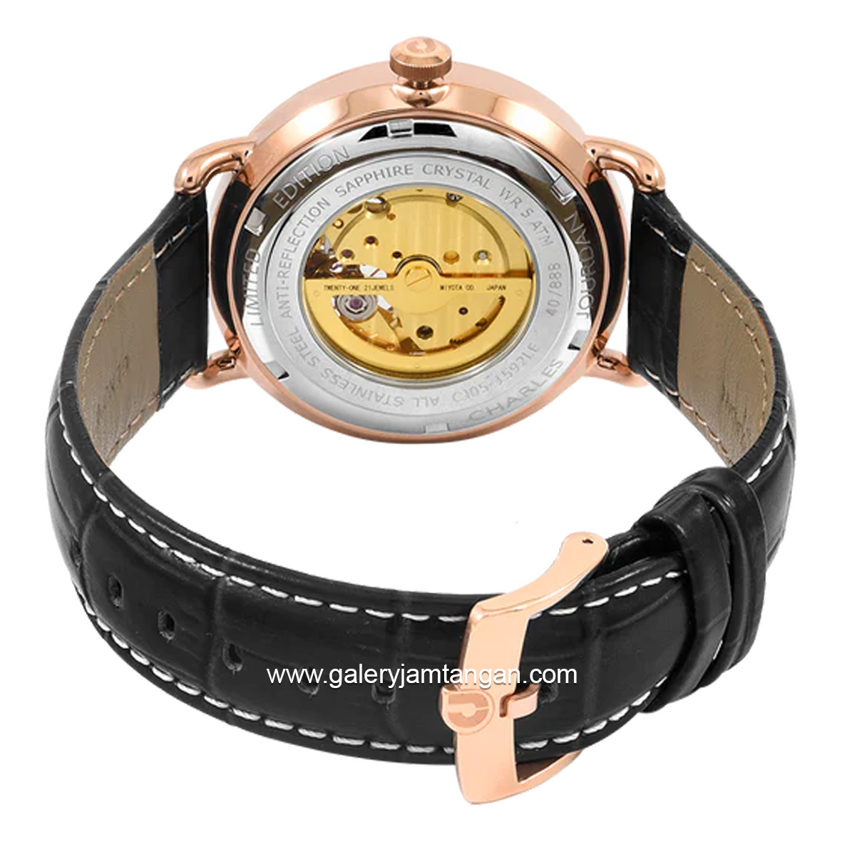 CHARLES JOURDAN CJ05-1532LE Watch Limited Edition Black Rosegold Skeleton Dial Leather Strap