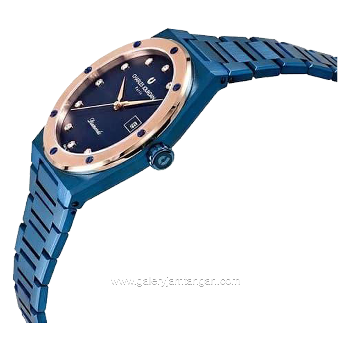 CHARLES JOURDAN CJ1096-1887D Blue Rosegold Diamond Stainless Steel Strap