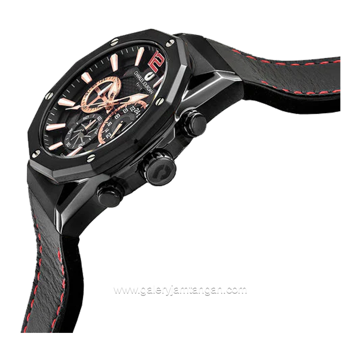 CHARLES JOURDAN CJ1101-1735C Full Black Chronograph Leather With Rubber Strap