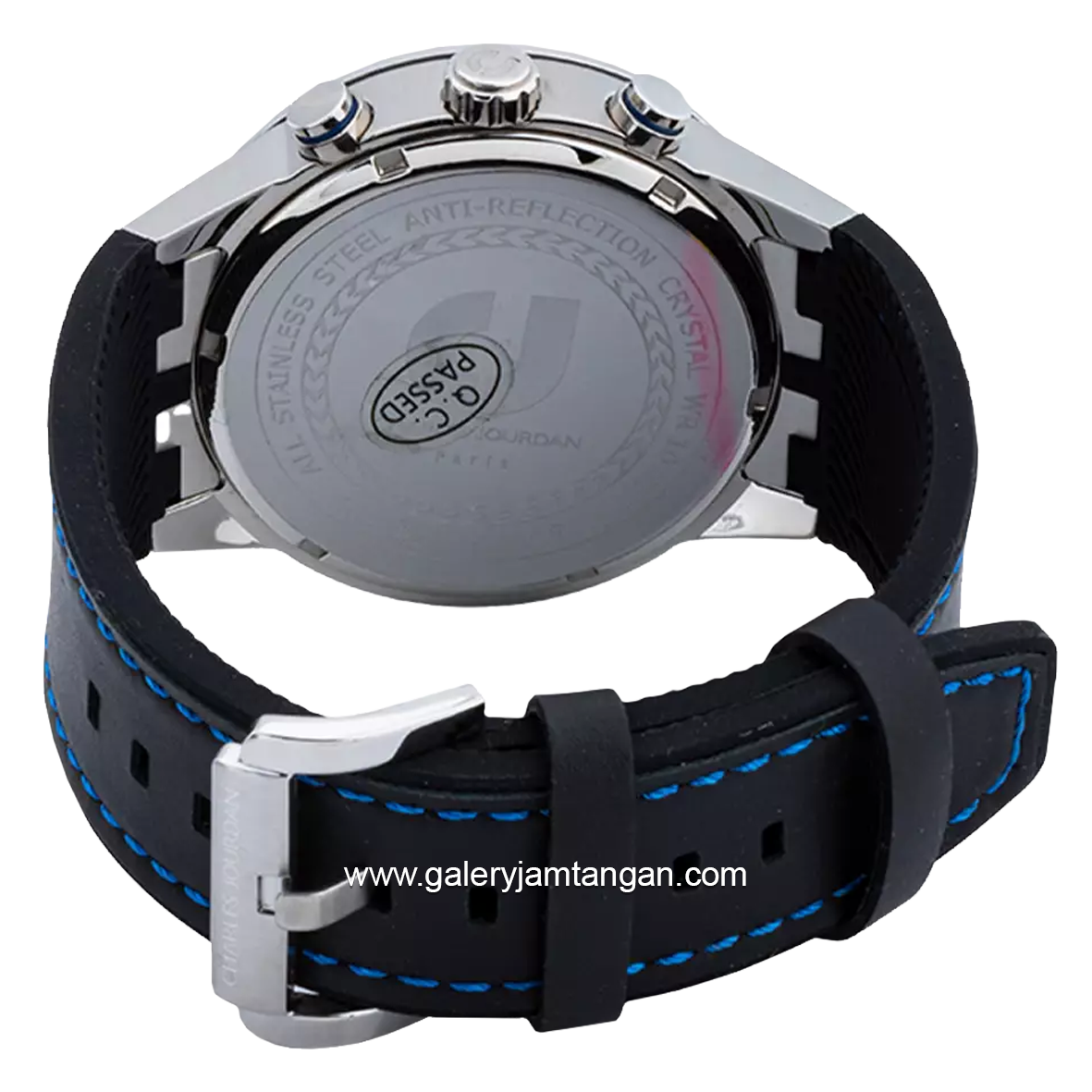CHARLES JOURDAN CJ1102-1312C Watch Black Silver Chronograph Leather With Rubber Strap