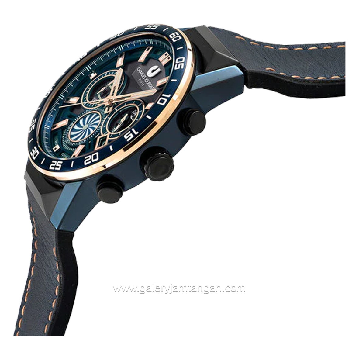 CHARLES JOURDAN CJ1102-1882C Blue Combinasi Black Chronograph Leather With Rubber Strap