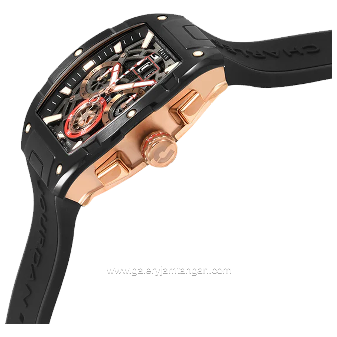 CHARLES JOURDAN CJ1121-1032C Watch Black List Rosegold Chronograph Silicone Strap