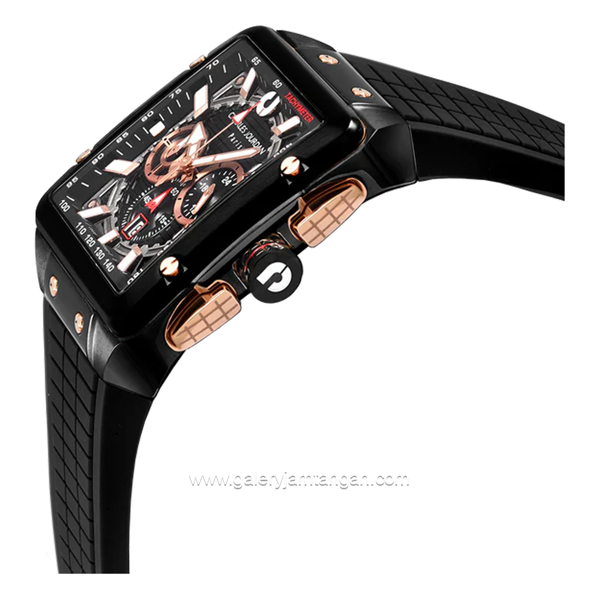 CHARLES JOURDAN CJ1122-1732C Watch Black List Rosegold Chronograph Silicone Strap