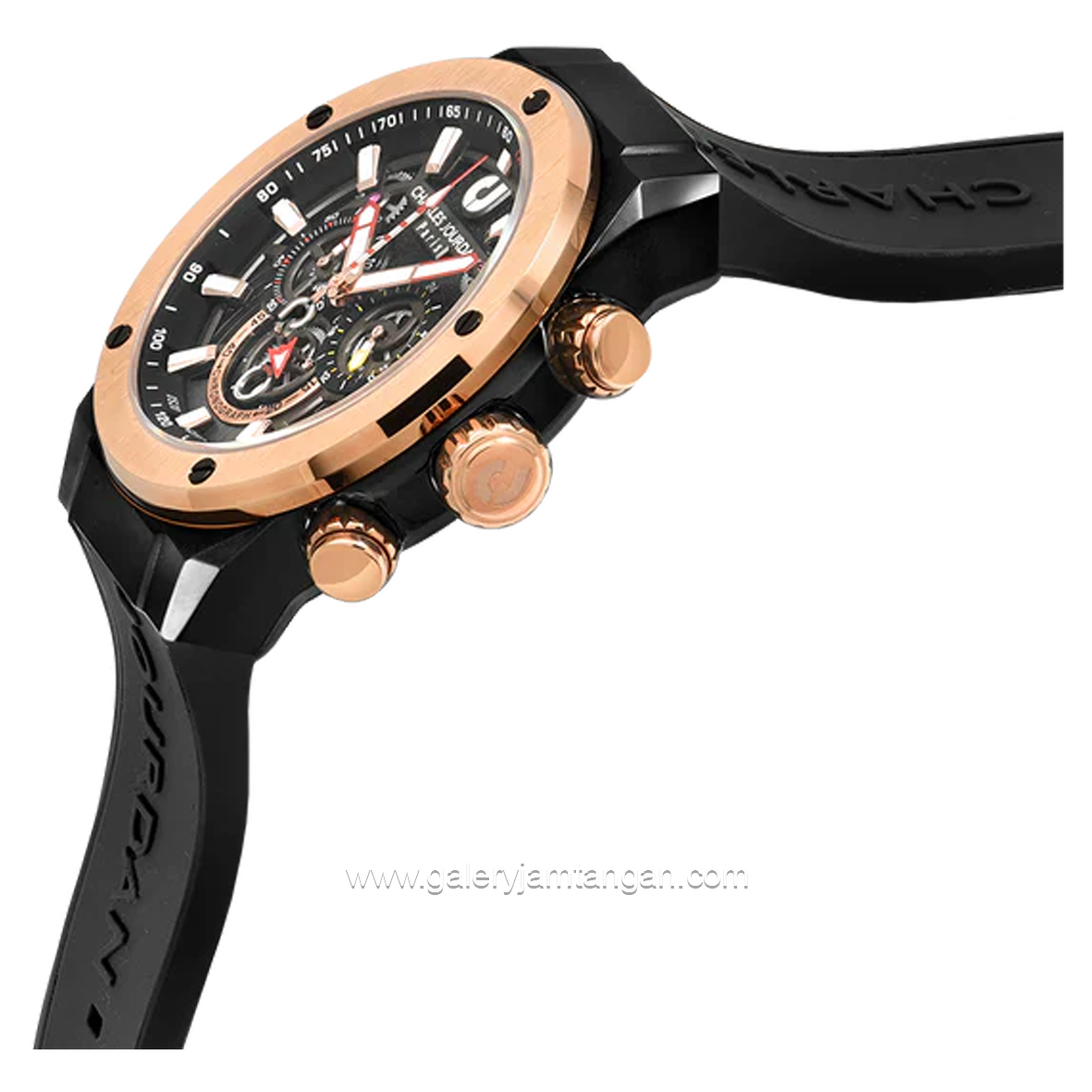 CHARLES JOURDAN CJ1123-1032C Black Rosegold Rubber Strap