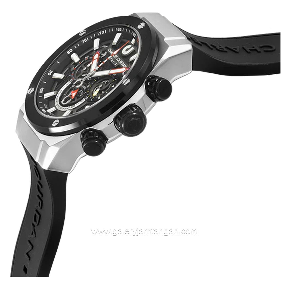 CHARLES JOURDAN CJ1123-1332C Black Silver Rubber Strap