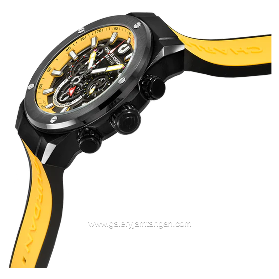 CHARLES JOURDAN CJ1123-1722C Watch Yellow Dial Black Chronograph Silicone Strap