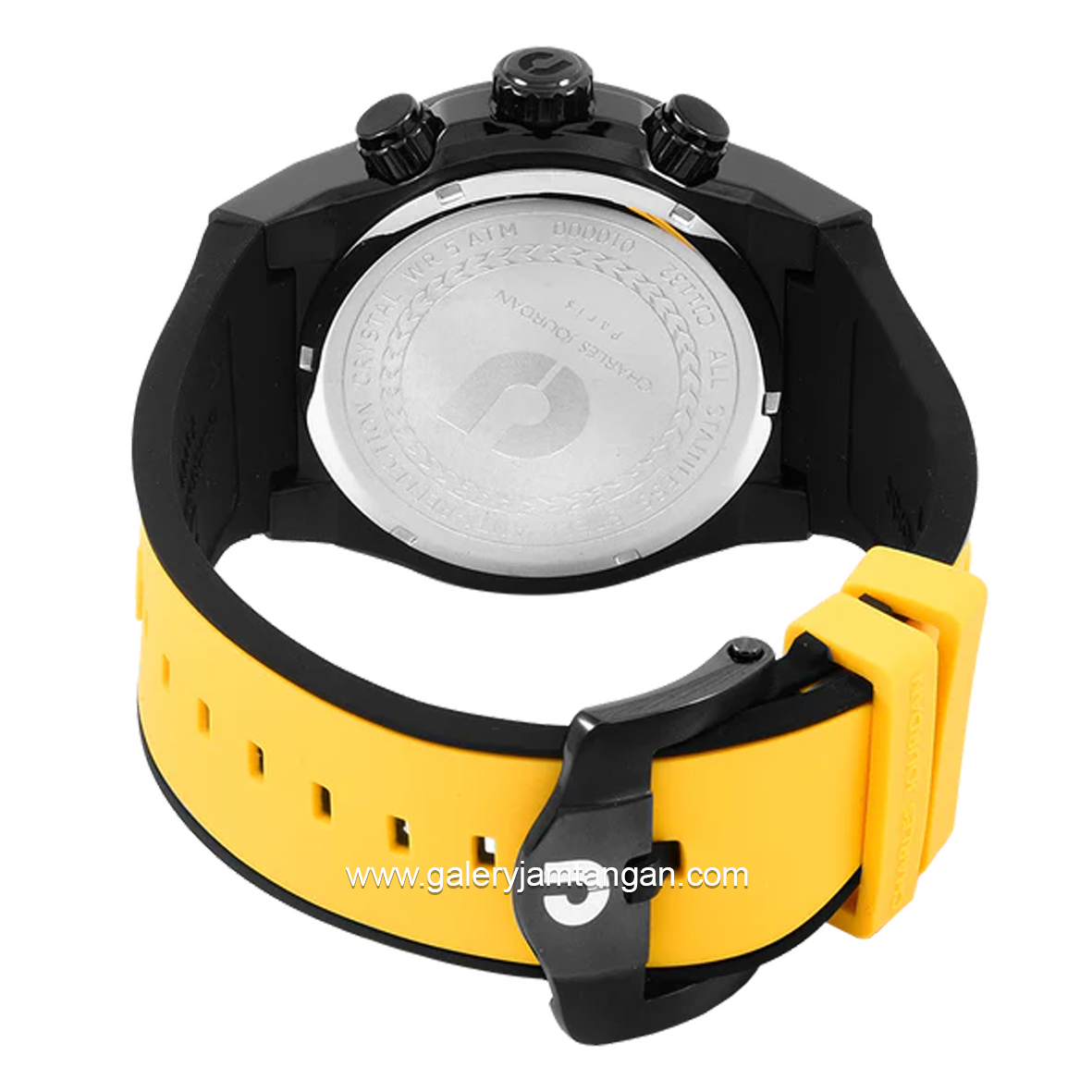 CHARLES JOURDAN CJ1123-1722C Watch Yellow Dial Black Chronograph Silicone Strap