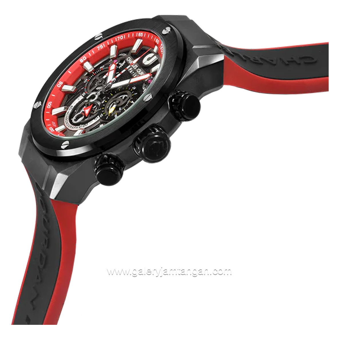 CHARLES JOURDAN CJ1123-1762C Watch Red Dial Black Chronograph Silicone Strap