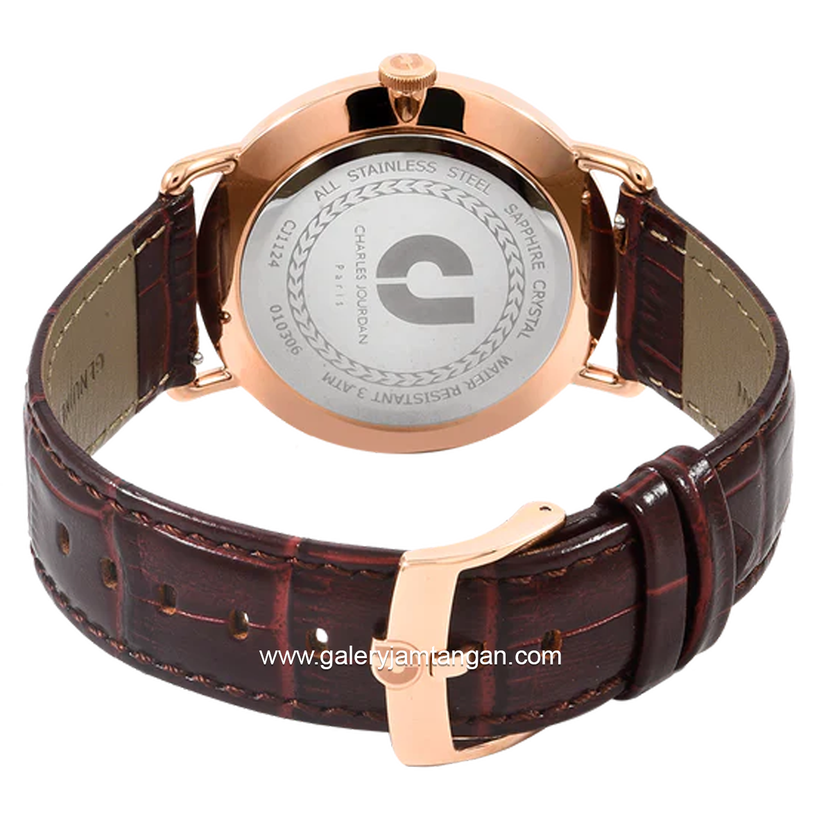 CHARLES JOURDAN CJ1124-1512 Brown Rosegold Leather Strap