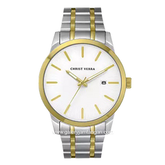 CHRIST VERRA Men's Watch CV 10636G-13 SLV Silver Gold Dial White Stainless Steel