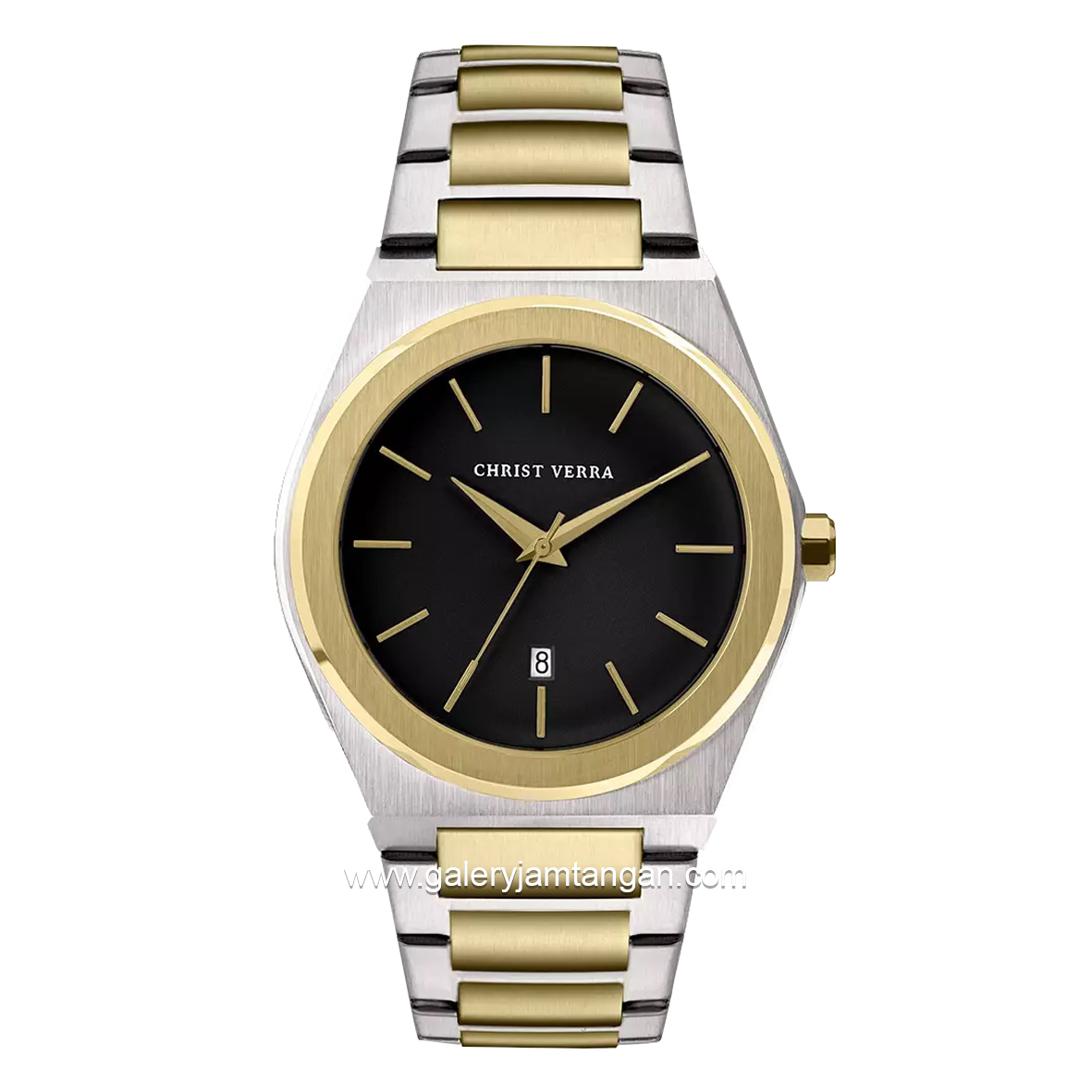CHRIST VERRA Men's Watch CV 10985G-13 BLK Silver Gold Dial Black Stainless Steel