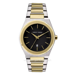 CHRIST VERRA Men's Watch CV 10985G-13 BLK Silver Gold Dial Black Stainless Steel