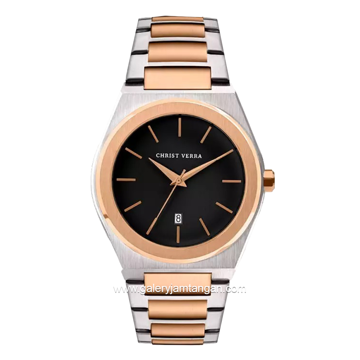CHRIST VERRA Men's Watch CV 10985G-14 BLK Silver Rosegold Dial Black Stainless Steel