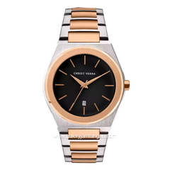 CHRIST VERRA Men's Watch CV 10985G-14 BLK Silver Rosegold Dial Black Stainless Steel