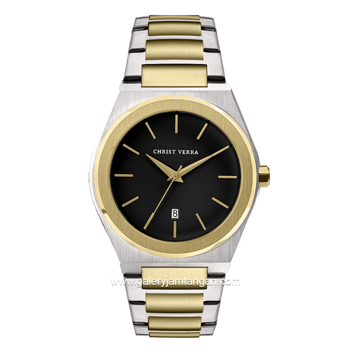 CHRIST VERRA Women's Watch CV 10985L-13 BLK Silver Gold Dial Black Stainless Steel