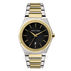 CHRIST VERRA Women's Watch CV 10985L-13 BLK Silver Gold Dial Black Stainless Steel