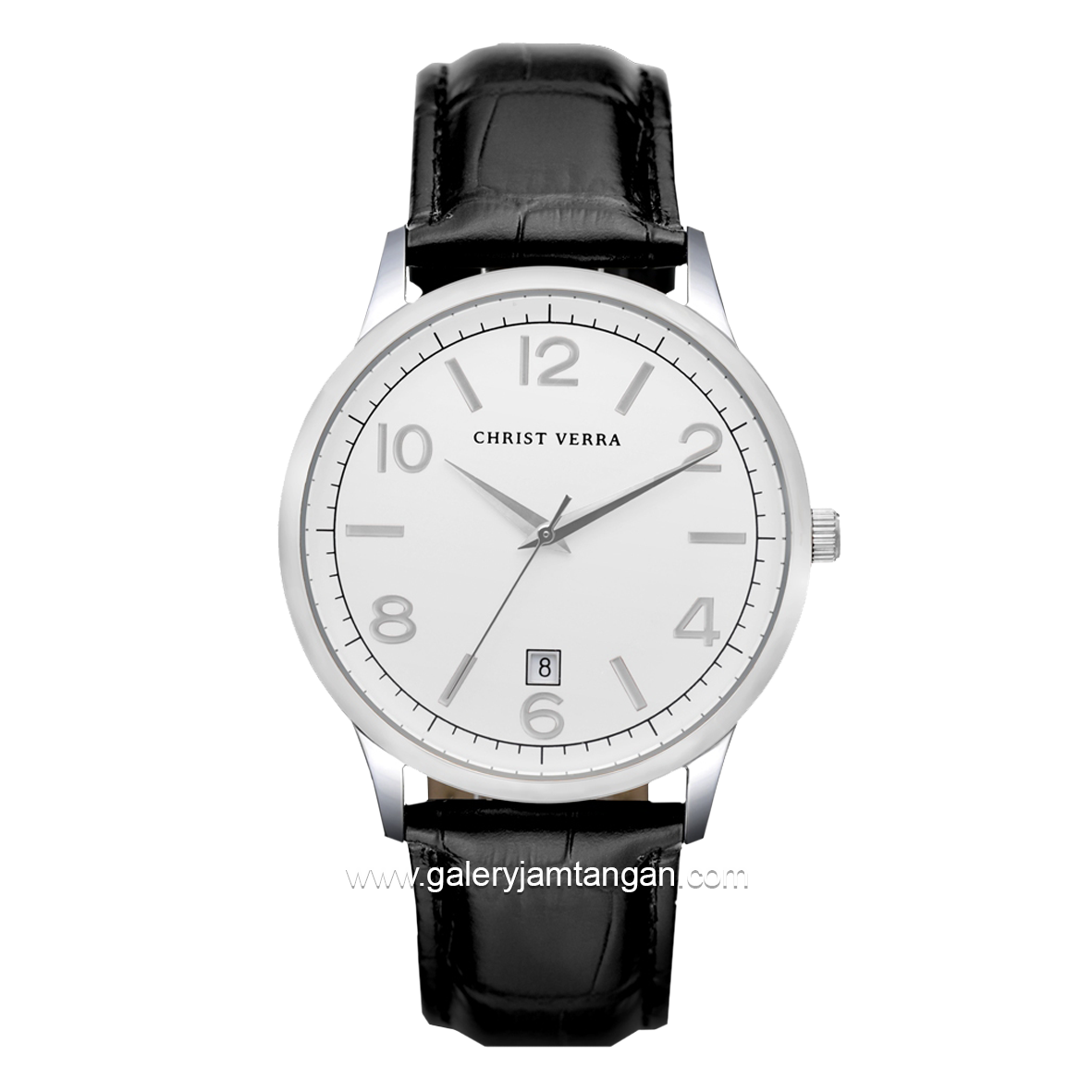 CHRIST VERRA Women's Watch CV 12071L-21 SLV Black Silver Dial White Leather Strap
