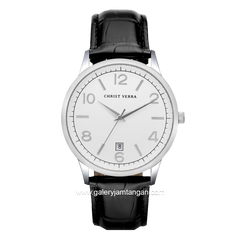 CHRIST VERRA Women's Watch CV 12071L-21 SLV Black Silver Dial White Leather Strap