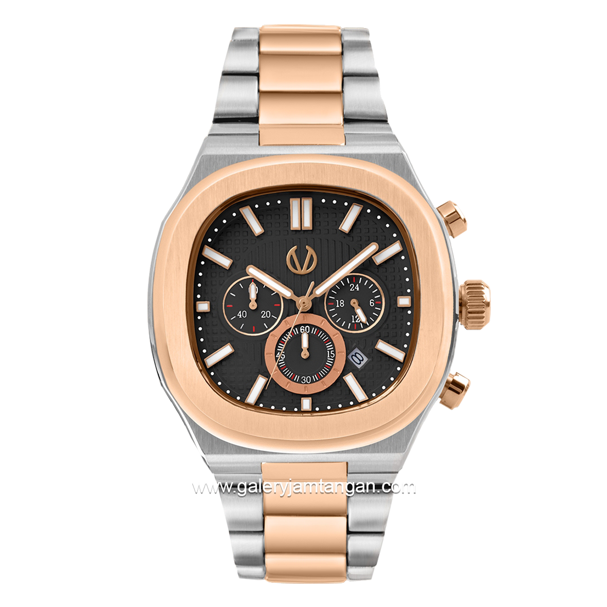 CHRIST VERRA Men's Watch CV 12124G-14 BLK Silver Rosegold Dial Black Stainless Steel