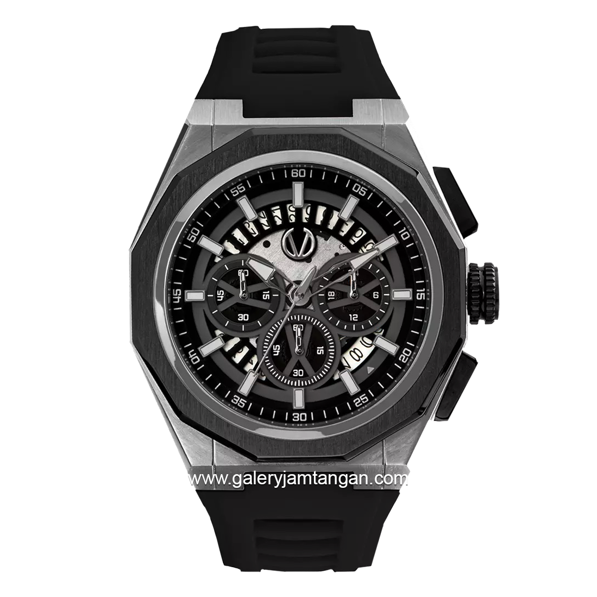 CHRIST VERRA CV 12189G-30 BLK Black Silver Rubber Strap
