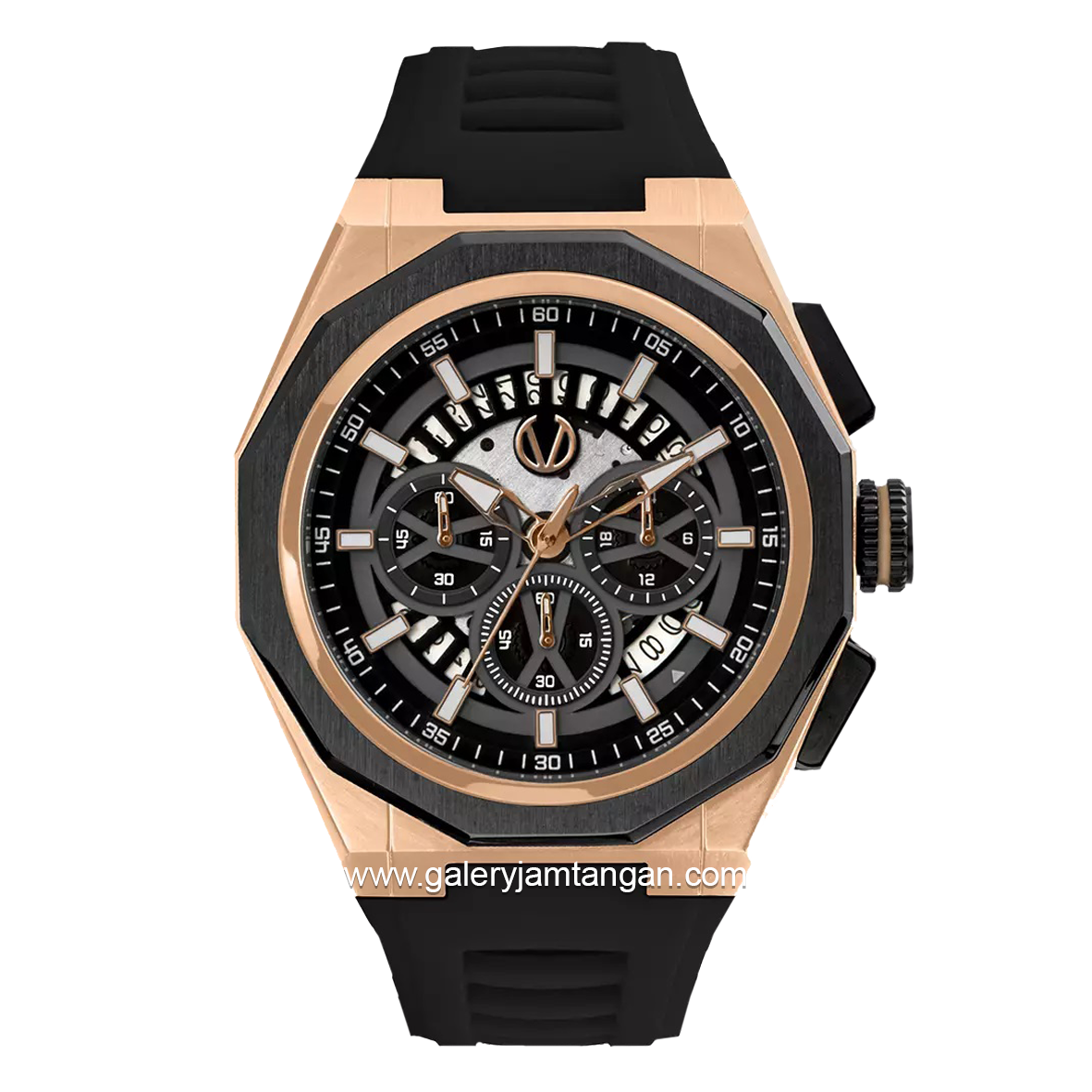 CHRIST VERRA CV 12189G-38 BLK Black Rose Gold Rubber Strap