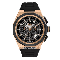 CHRIST VERRA CV 12189G-38 BLK Black Rose Gold Rubber Strap