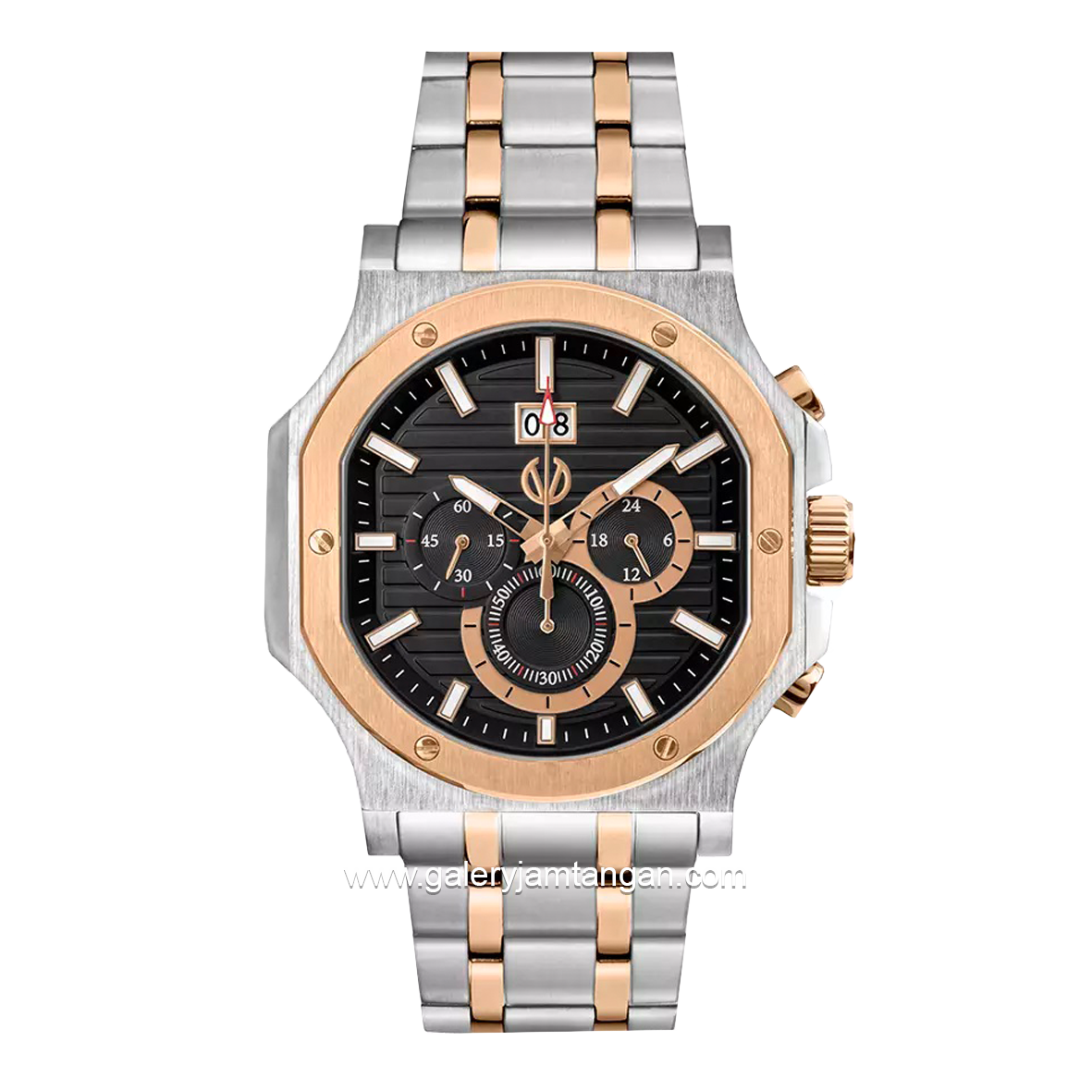 CHRIST VERRA CV 12202G-14 BLK Silver Rosegold Dial Black Staionless Steel