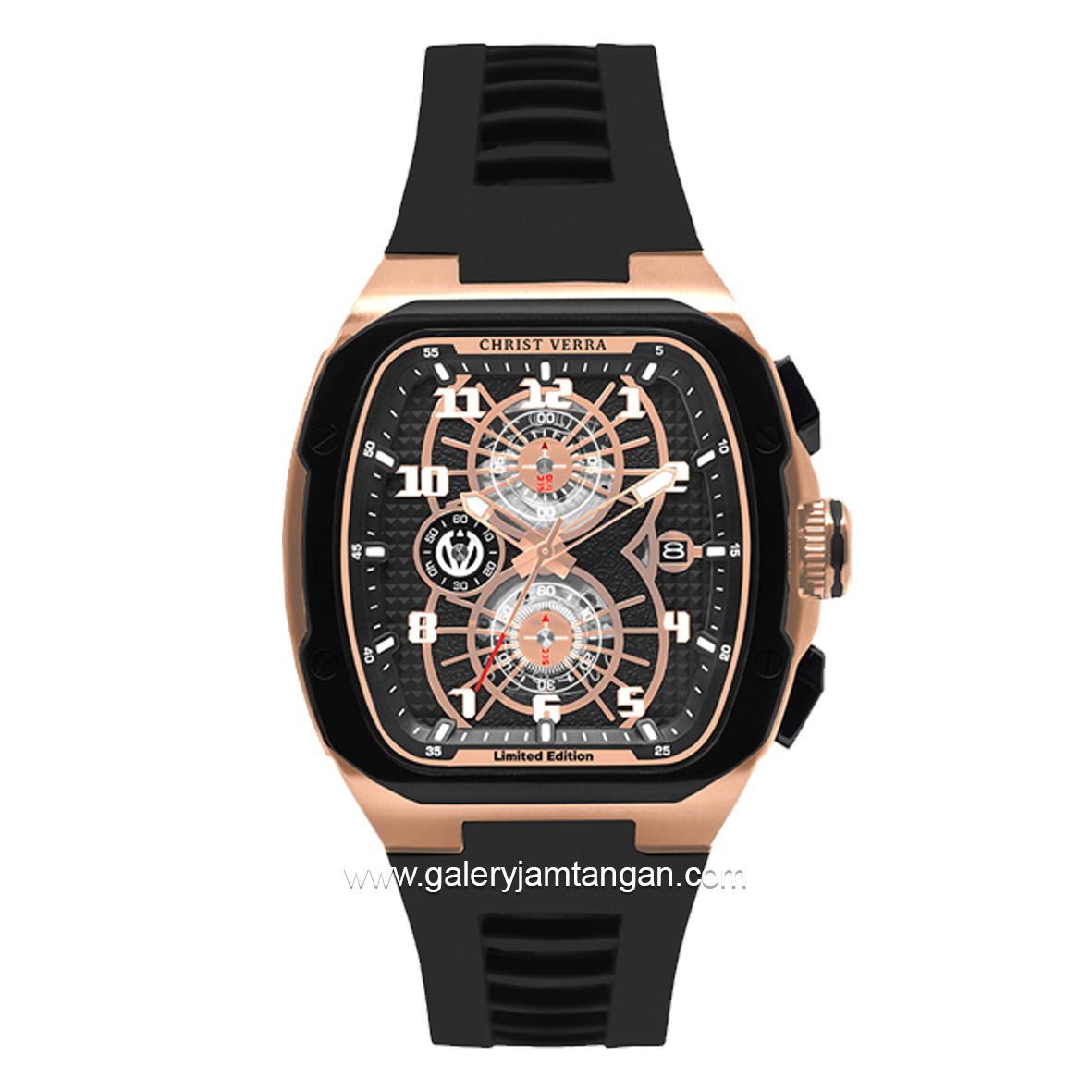 CHRIST VERRA Neo Drive CV 12349G-38 BLK Black Rosegold Rubber Strap