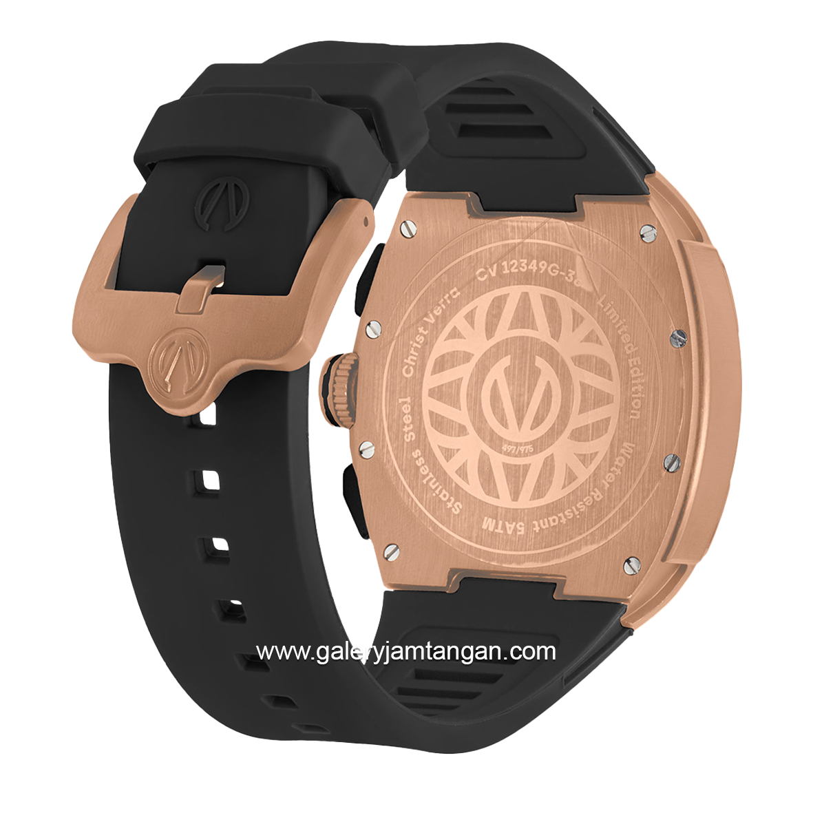 CHRIST VERRA Neo Drive CV 12349G-38 BLK Black Rosegold Rubber Strap