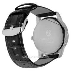 CHRIST VERRA CLASSIC MEMOIR CV 12452G-21 SLV & CV 12452L-21 SLV Couple Black Silver Leather Strap