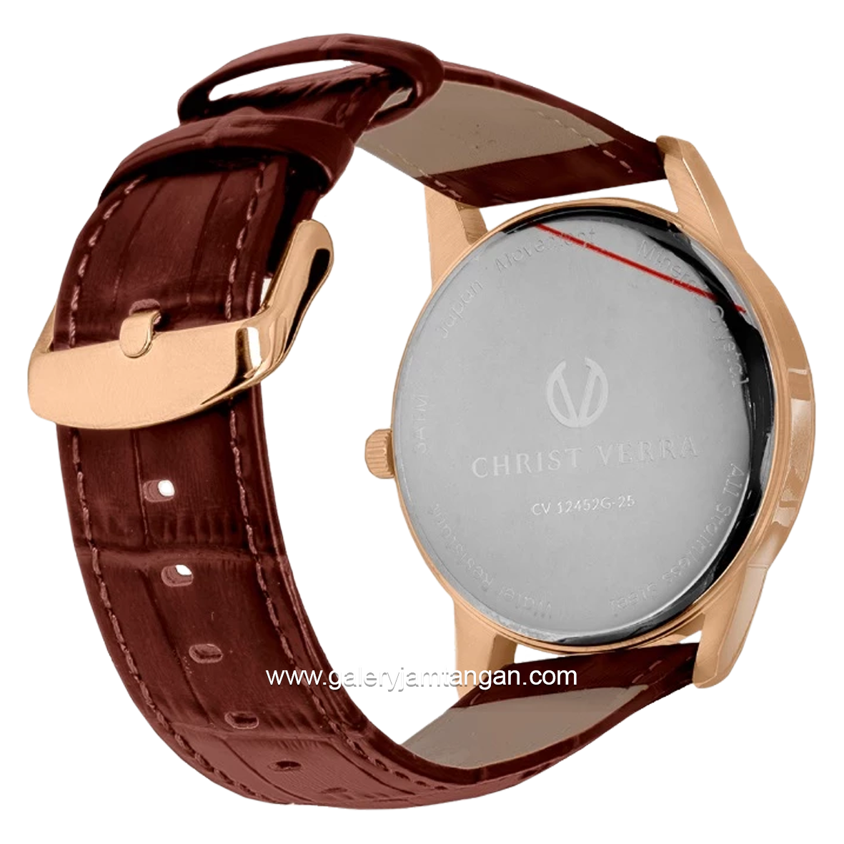 CHRIST VERRA CLASSIC MEMOIR CV 12452G-25 SLV & CV 12452L-25 SLV Couple Brown Rosegold Leather Strap