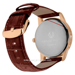 CHRIST VERRA CLASSIC MEMOIR CV 12452G-25 SLV & CV 12452L-25 SLV Couple Brown Rosegold Leather Strap