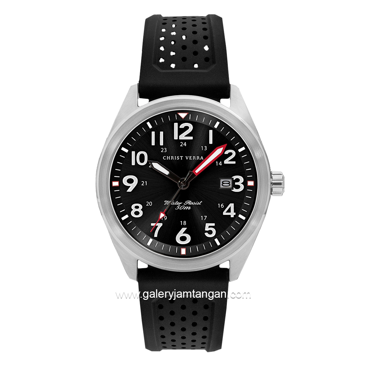 CHRIST VERRA CV 232058G-31 BLK Black Silver Rubber Strap