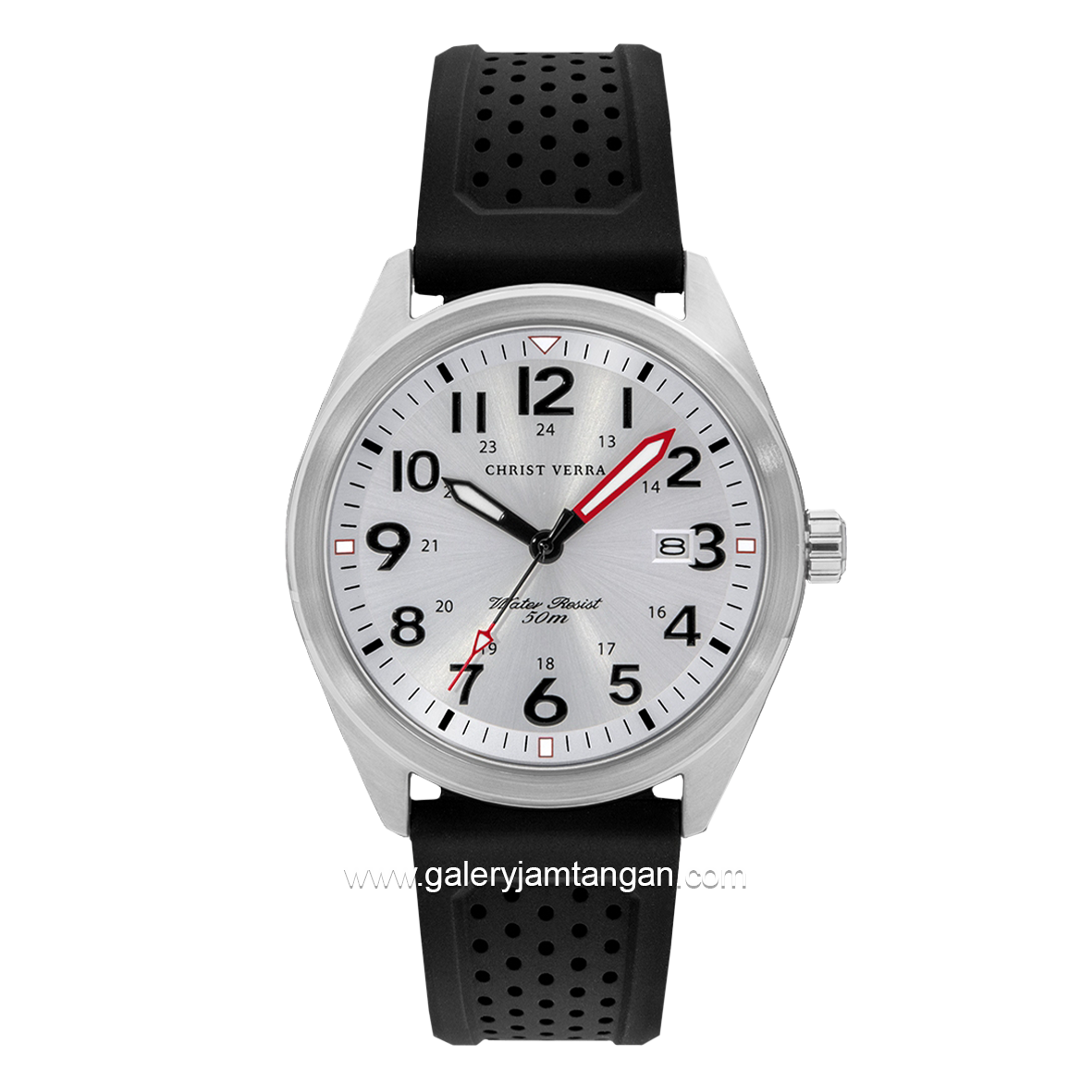 CHRIST VERRA CV 232058G-31 SLV Black SIlver Dial White Rubber Strap