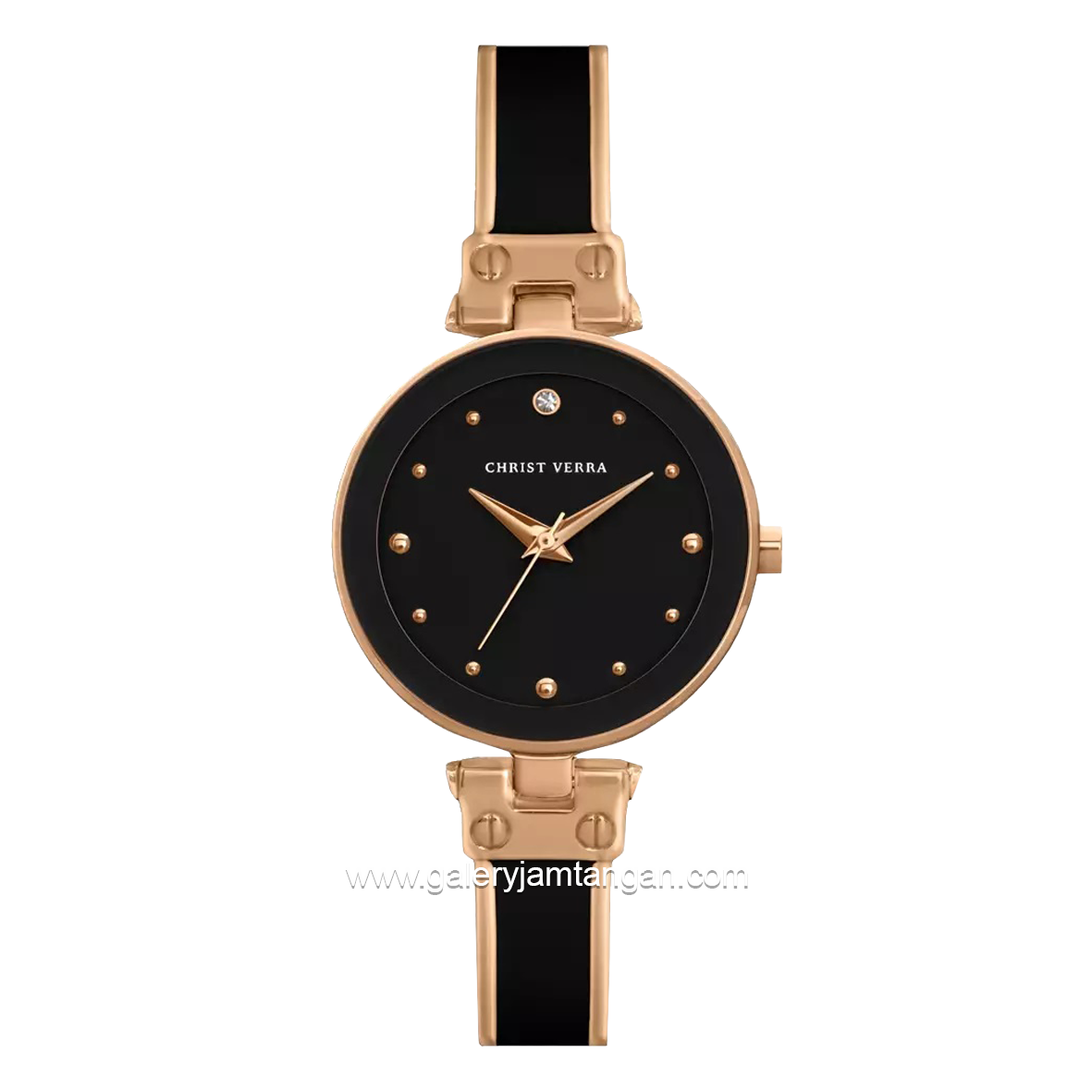 CHRIST VERRA CV 501923L-58 BLK Black Rosegold Ceramic Combinasi Stainless Steel With Silver Bracelet