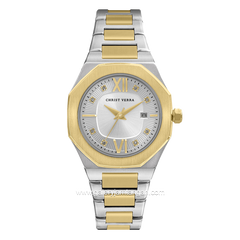 CHRIST VERRA Women's Watch CV 917874L-13 SLV Silver Gold Dial Wite Stainless Steel