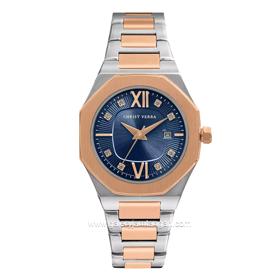 CHRIST VERRA Women's Watch CV 917874L-14 BLU Silver Rosegold Stainless Steel
