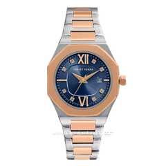 CHRIST VERRA Women's Watch CV 917874L-14 BLU Silver Rosegold Stainless Steel