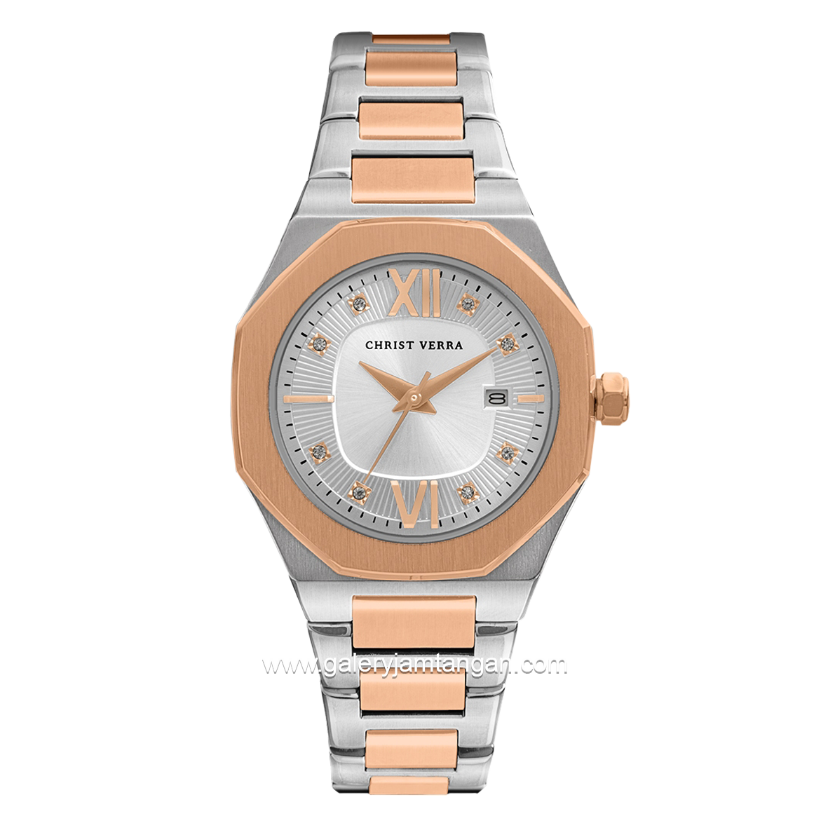 CHRIST VERRA Women's Watch CV 917874L-14 SLV Silver Rosegold Dial White Stainless Steel