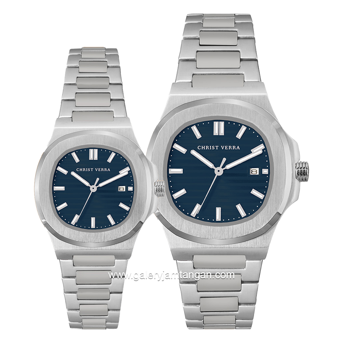 CHRIST VERRA COPPIA CV 921548G-11 BLU & CV 921548L-11 BLU Couple Silver Dial Blue Stainless Steel