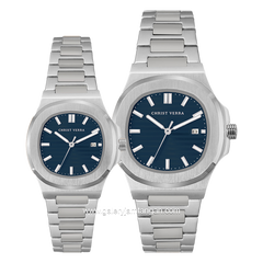 CHRIST VERRA COPPIA CV 921548G-11 BLU & CV 921548L-11 BLU Couple Silver Dial Blue Stainless Steel