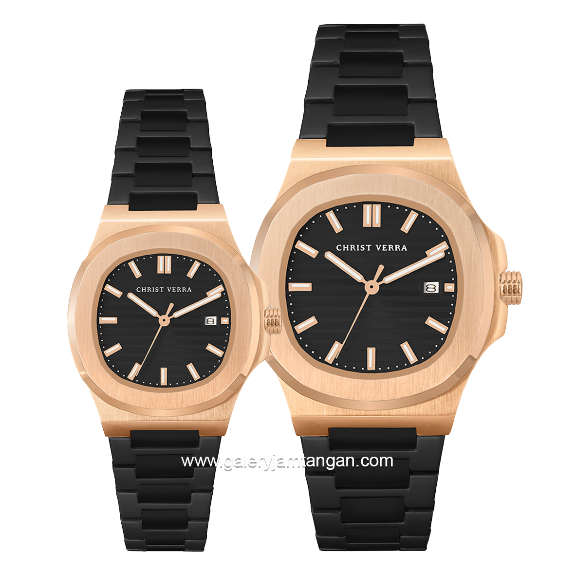 CHRIST VERRA COPPIA CV 921548G-18 BLK & CV 921548L-18 BLK Couple Black Rosegold Stainless Steel