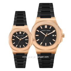 CHRIST VERRA COPPIA CV 921548G-18 BLK & CV 921548L-18 BLK Couple Black Rosegold Stainless Steel