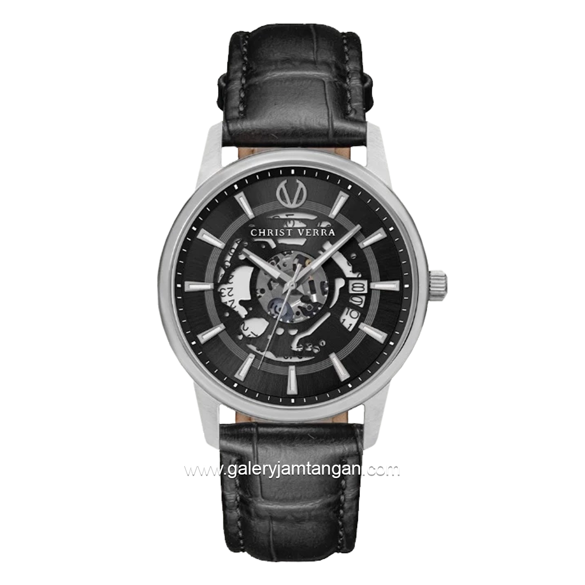 CHRIST VERRA CLASSIC MEMOIR CV 12452G-21 BLK & CV 12452L-21 BLK Couple Black Silver Leather Strap