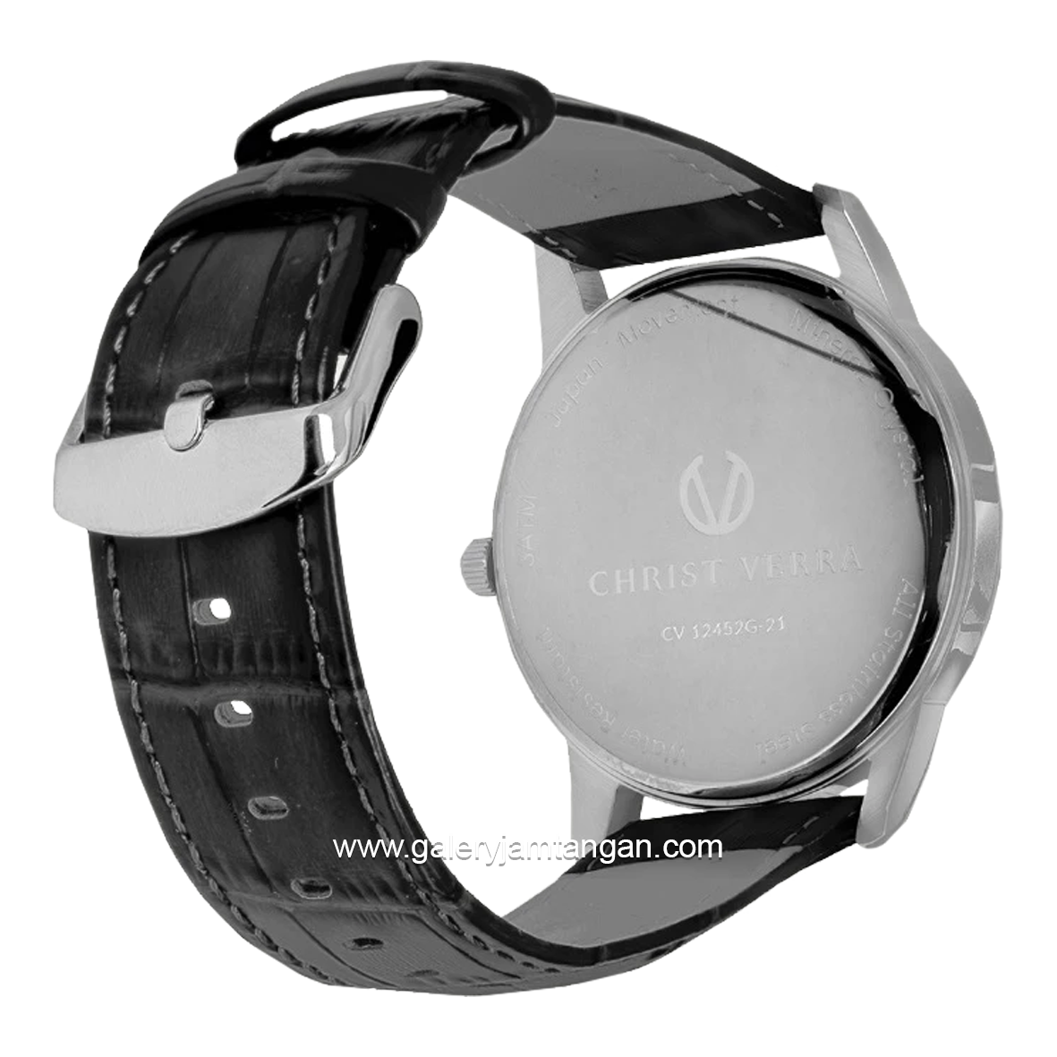CHRIST VERRA CLASSIC MEMOIR CV 12452G-21 BLK & CV 12452L-21 BLK Couple Black Silver Leather Strap