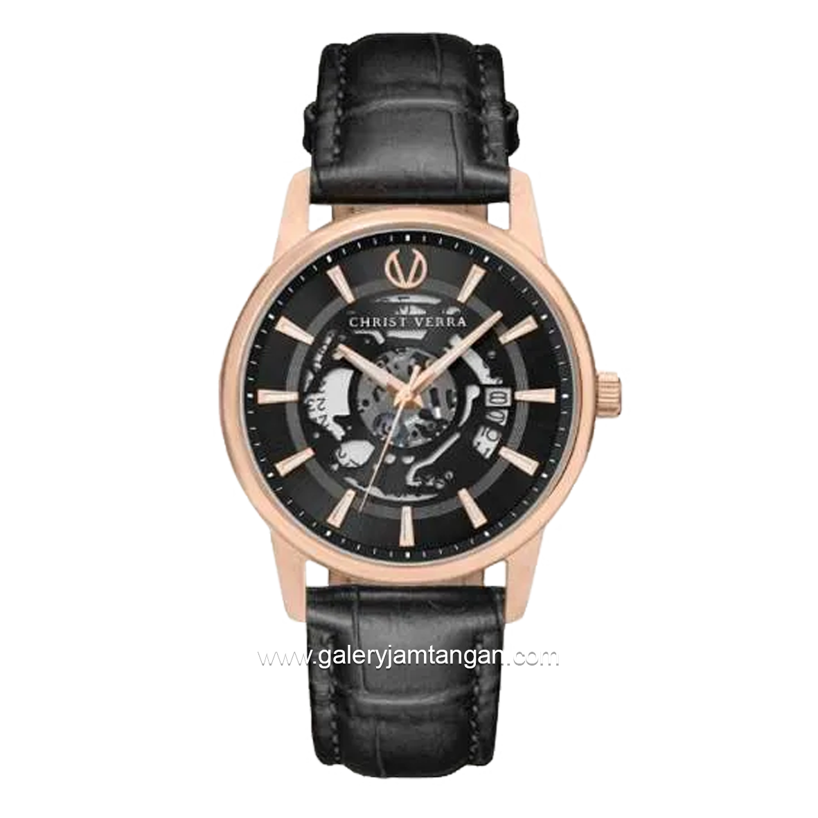 CHRIST VERRA CLASSIC MEMOIR CV 12452G-25 BLK & CV 12452L-25 BLK Couple Black Silver Leather Strap