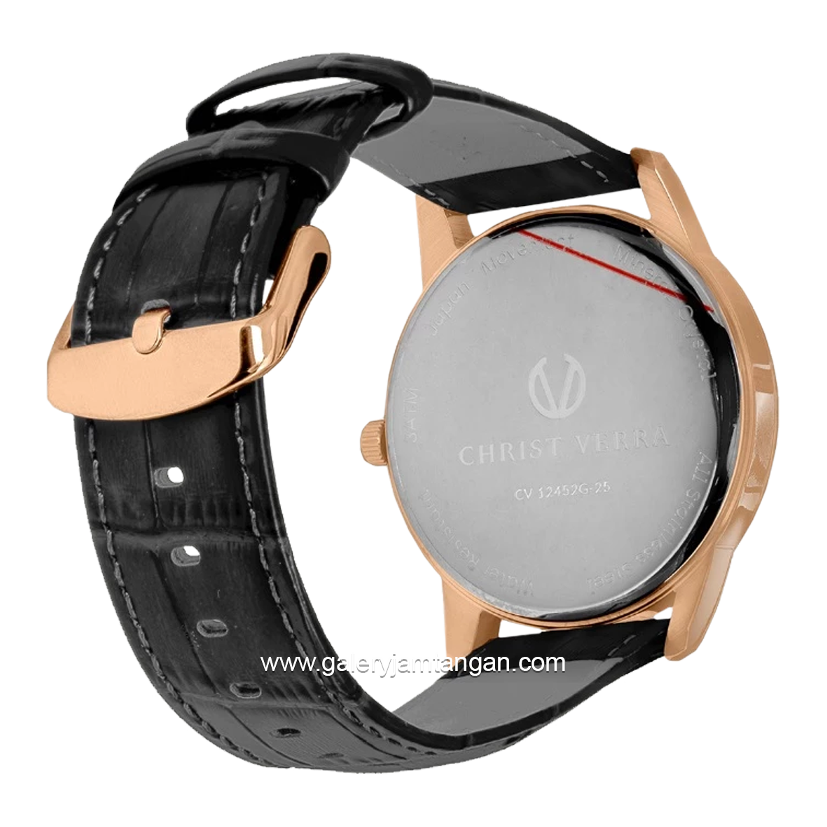 CHRIST VERRA CLASSIC MEMOIR CV 12452G-25 BLK & CV 12452L-25 BLK Couple Black Silver Leather Strap