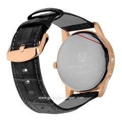 CHRIST VERRA CLASSIC MEMOIR CV 12452G-25 BLK & CV 12452L-25 BLK Couple Black Silver Leather Strap